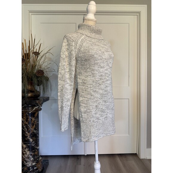Heather B Sweater Gray Ivory Knit High-Low Mock Turtleneck Pullover Size M $88 - Picture 6 of 6